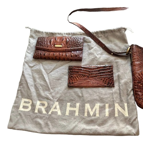Brahmin Pecan Walnut Crocodile Leather Crossbody Purse - Picture 5 of 12